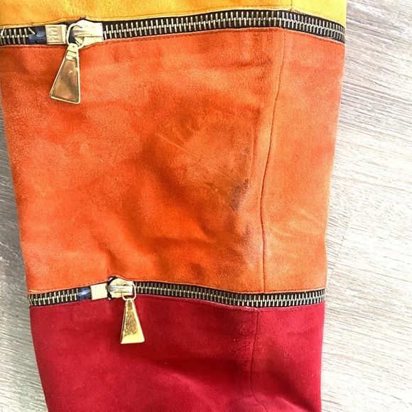 Anne Klein COUTURE Color Block‎ Leather Suede Knee High Zip Boots 6.5 Pink 80s - Picture 10 of 14